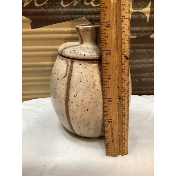 Vintage Studio Pottery Stoneware Jar With Lid Artist Signed Pumpkin Look Heavy - Picture 12 of 13